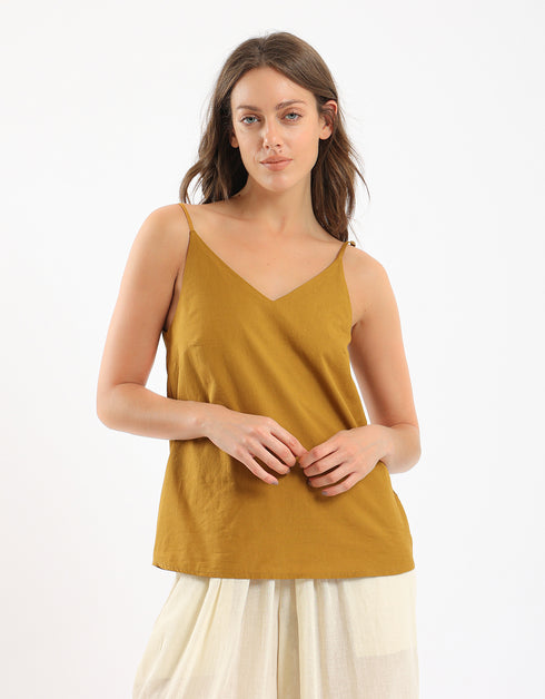 Top in cotton thin straps with a V-neckline